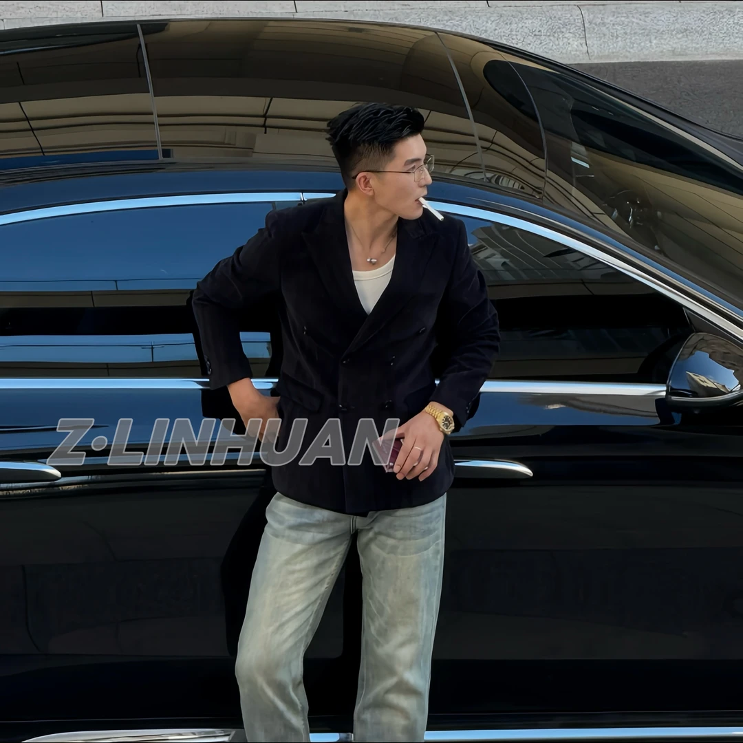 HG【秋季高定】磨毛亮面免烫英伦风休闲双排扣西装