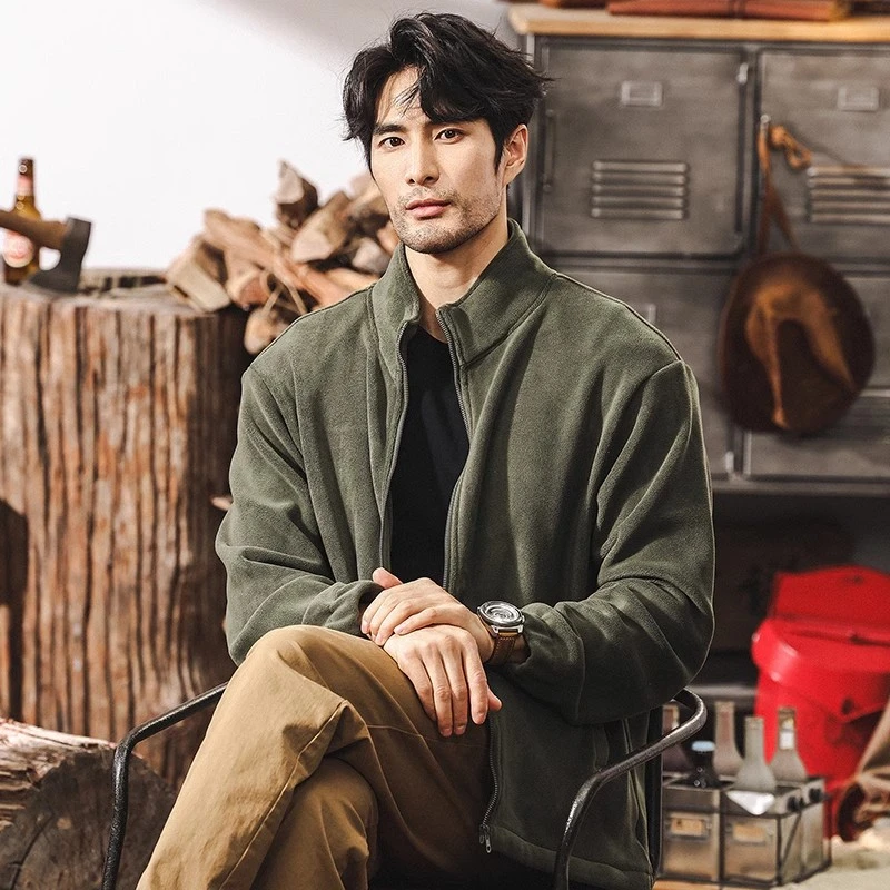 美式复古摇粒绒开衫卫衣外套男秋季双面绒保暖冲锋内胆内搭抓绒衣
