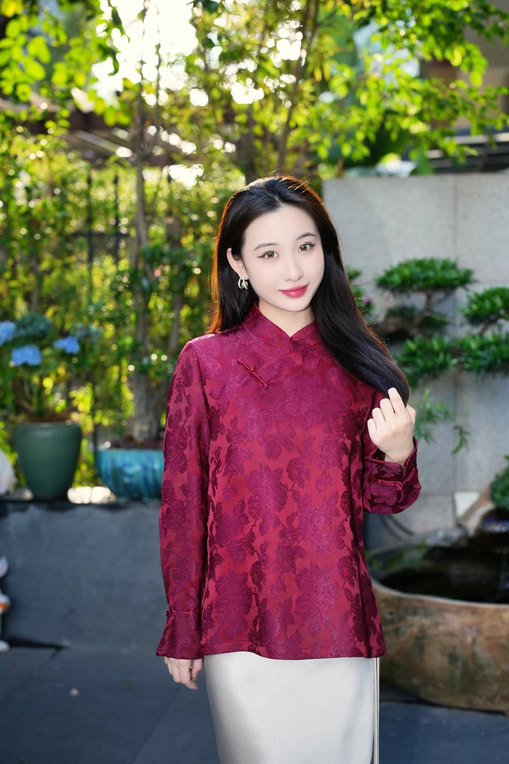 蓝大【雅琪】桑蚕丝新中式长袖上衣7319