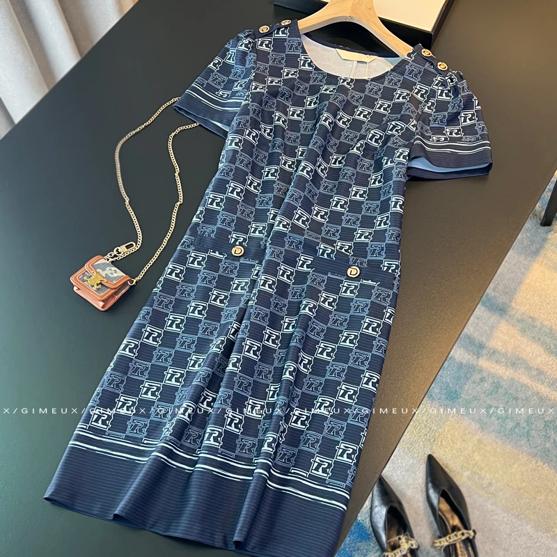 高品质女装连衣裙2025夏季新款欧洲站时尚设计感口袋印花字母中裙