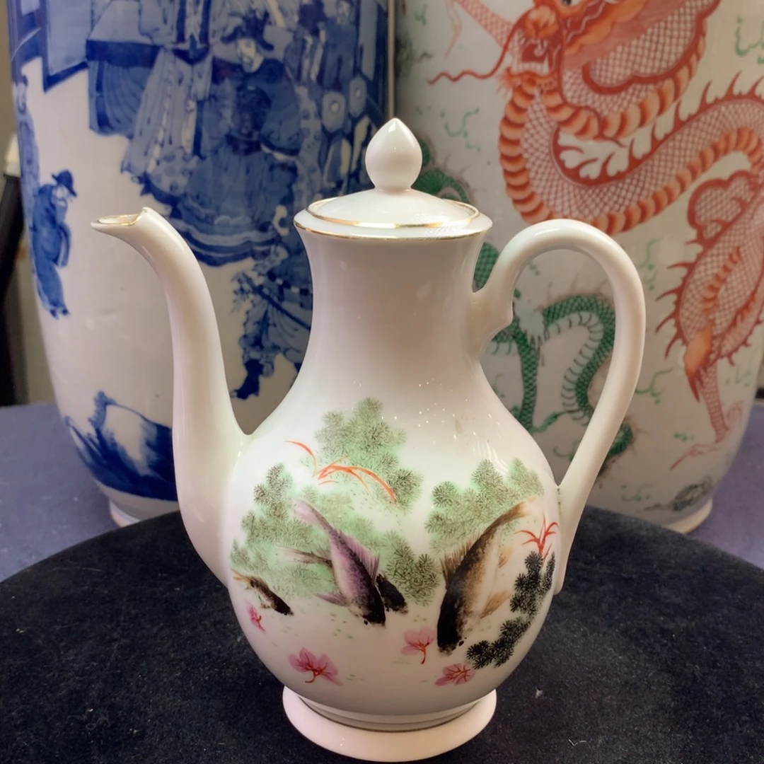 壶5383瓷器—彩绘鱼藻纹描金执壶