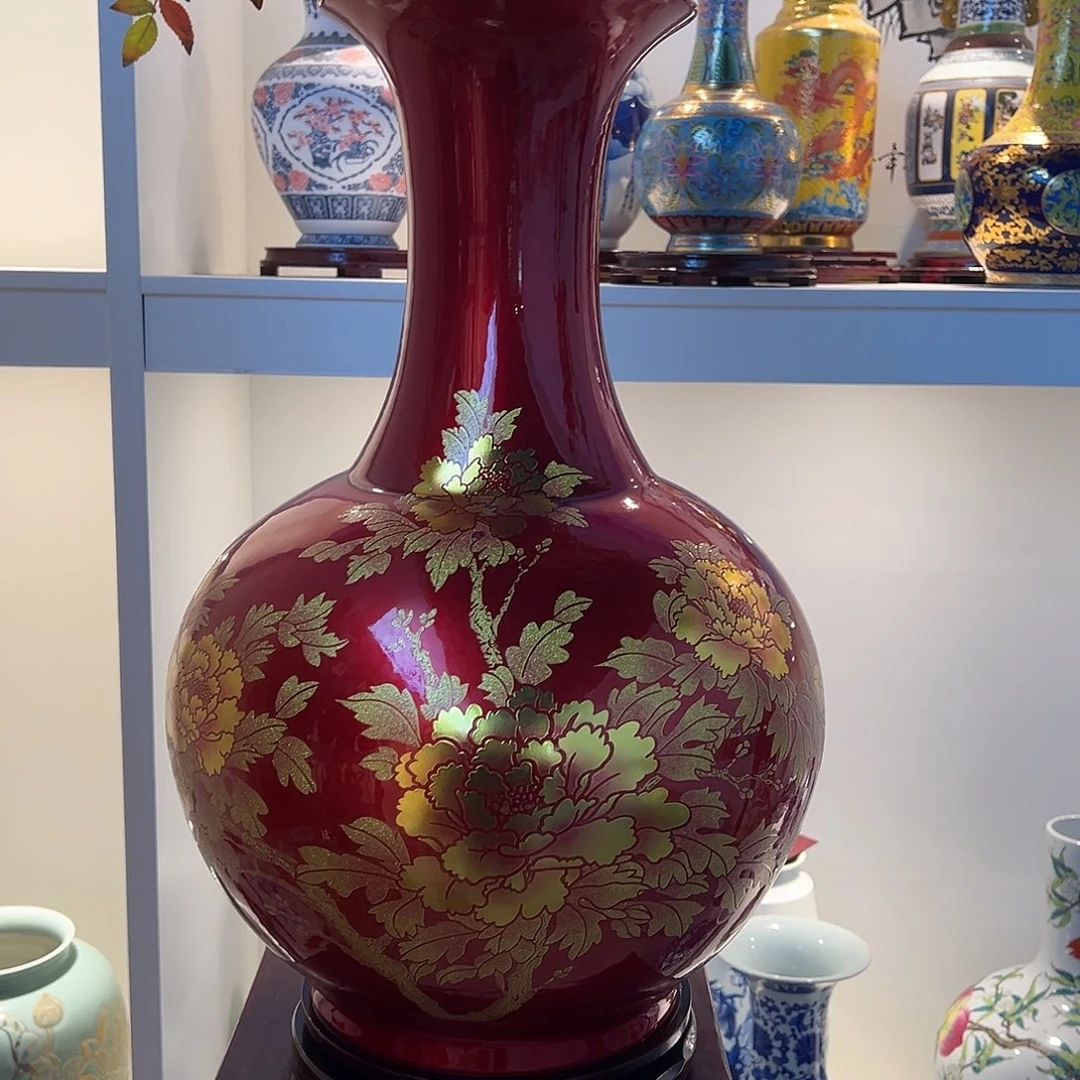 *****摆件陶两个56cm金沙牡丹赏瓶