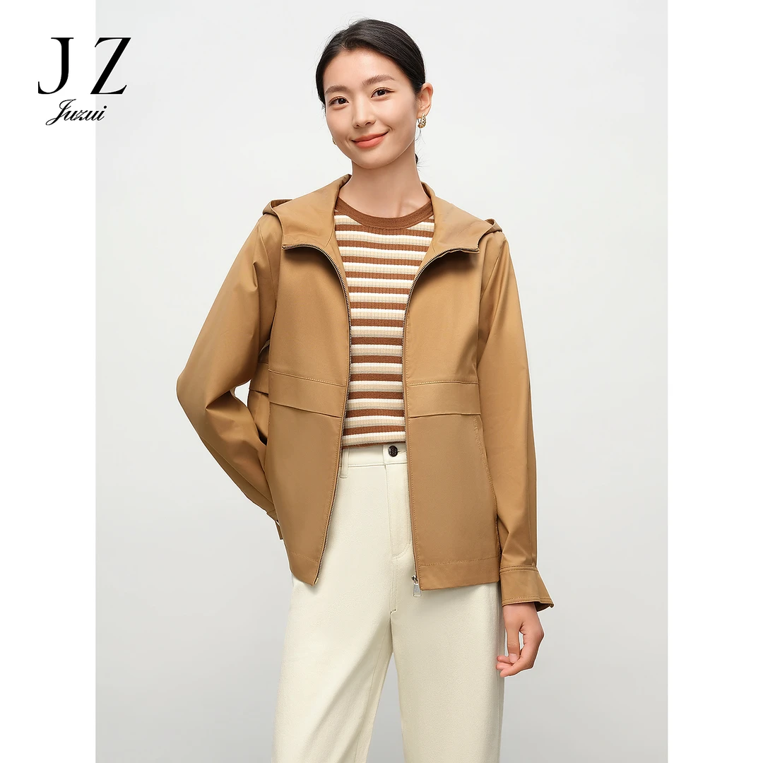【羊羊专属】JZ玖姿JWEC41304商场同款休闲卡其色连帽短款风衣女