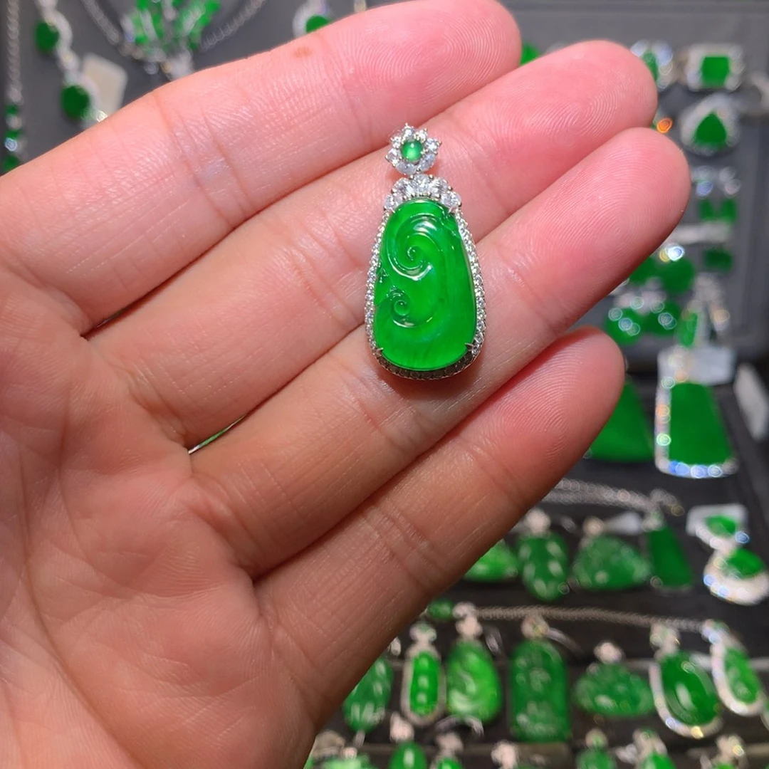 翡翠18K金镶嵌吊坠(不含链)天然翡翠