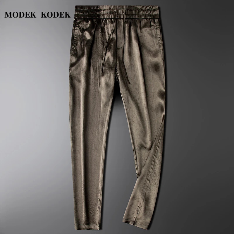 MODEK KODEK夏季薄款男士醋酸纯色长裤高品质潮牌修身百搭休闲裤