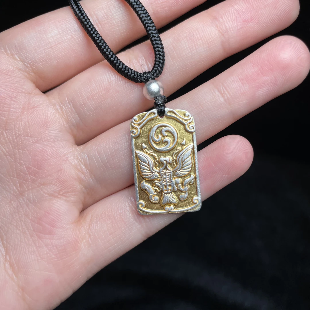 足银银制品 【玉氏珠宝】足银999.9描金哪吒方牌套链 CAN2780623