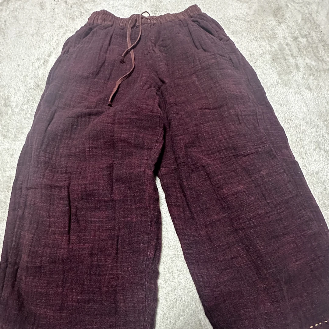 原创色织亚麻双层麻裤文艺直筒阔腿九分裤长93 臀围142