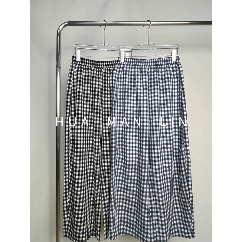 【花满林】全松紧腰格子百搭棉休闲长裤52647