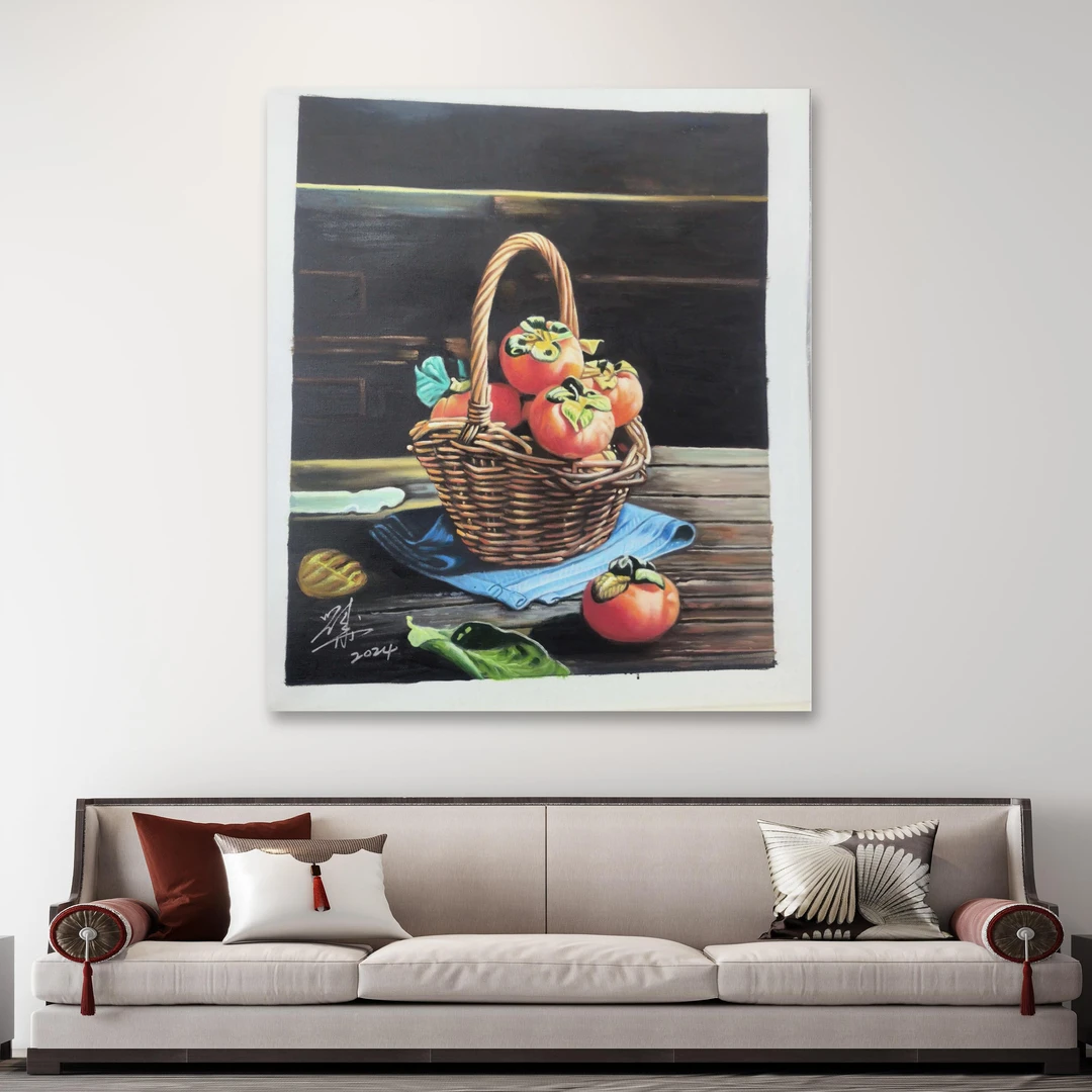 刘用华-手绘油画-柿子-客厅办公室挂画