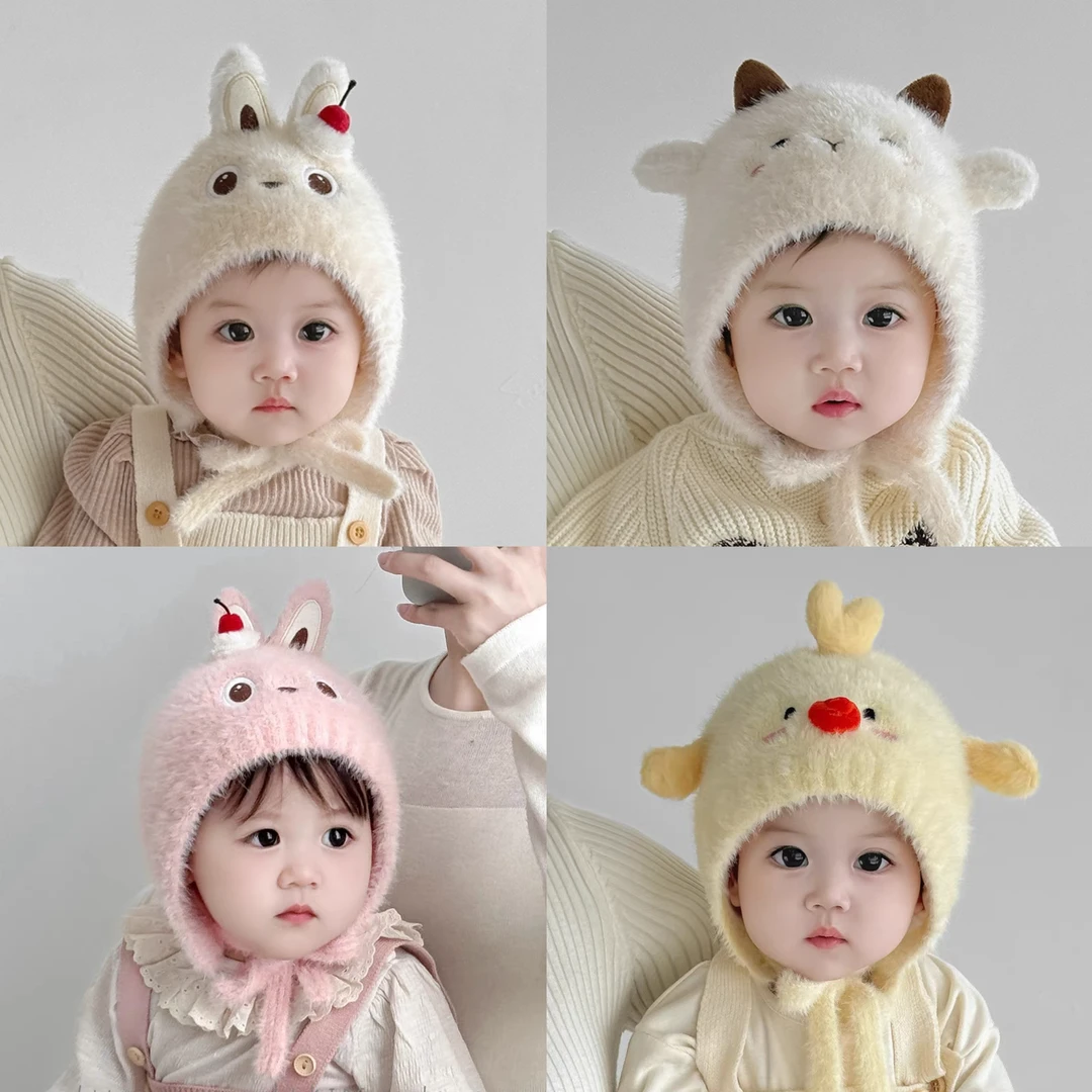 宝宝帽子冬天毛绒帽可爱卡通超萌护耳帽婴幼儿加厚保暖针织帽防风