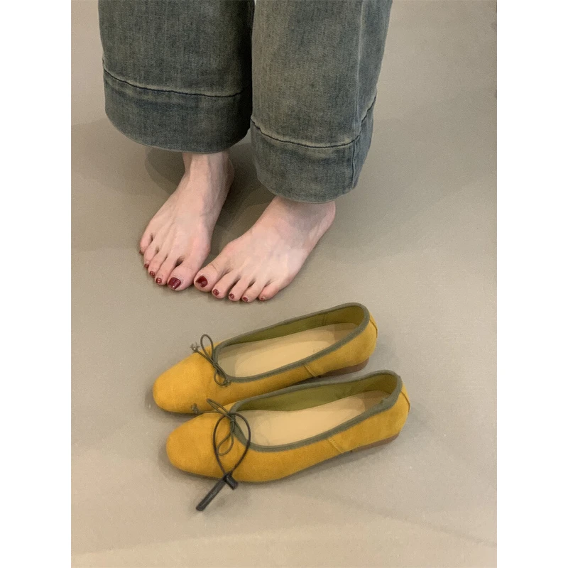 2278复古晚风芭蕾单鞋女2025年新款法式仙女风蝴蝶结浅口真皮瓢鞋