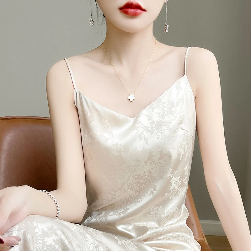 拉奇巴茨法式缎面吊带连衣裙春季女装印花醋酸垂感气质收腰A字裙