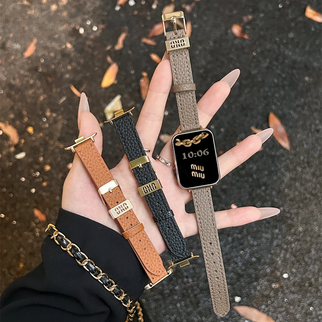 适用于小米手环9pro表带10pro秋冬轻奢8pro小蛮腰荔枝纹皮质腕带