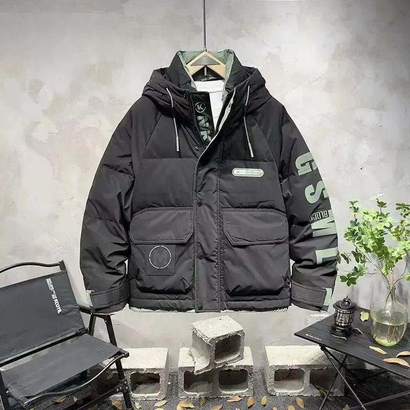 爆款工装潮牌连帽白鸭绒羽棉服男冬季加绒保暖休闲宽松百搭高品