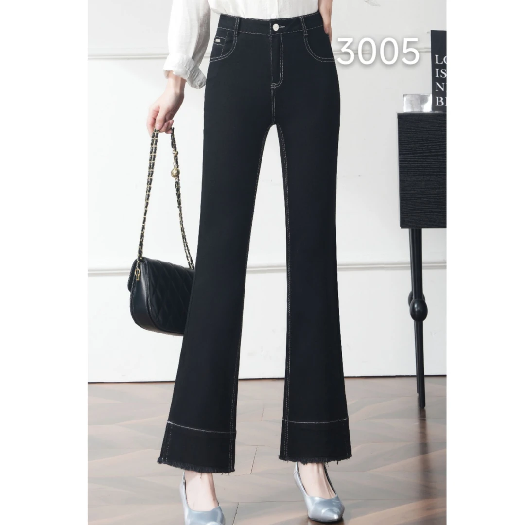 AML5 3006#流苏开叉下摆2025新款时尚百搭微喇牛仔裤收腿型微喇裤