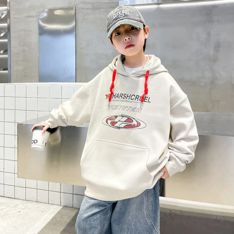 男童春秋款卫衣2025新款春季宽松连帽衫中大童男孩春装上衣美式潮