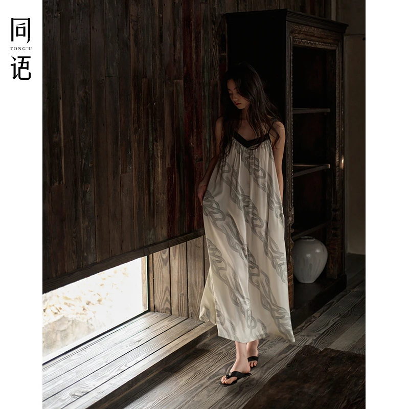 同语25年睡裙性感女款夏季冰丝凉感吊带睡裙带胸垫睡衣家居服夏天