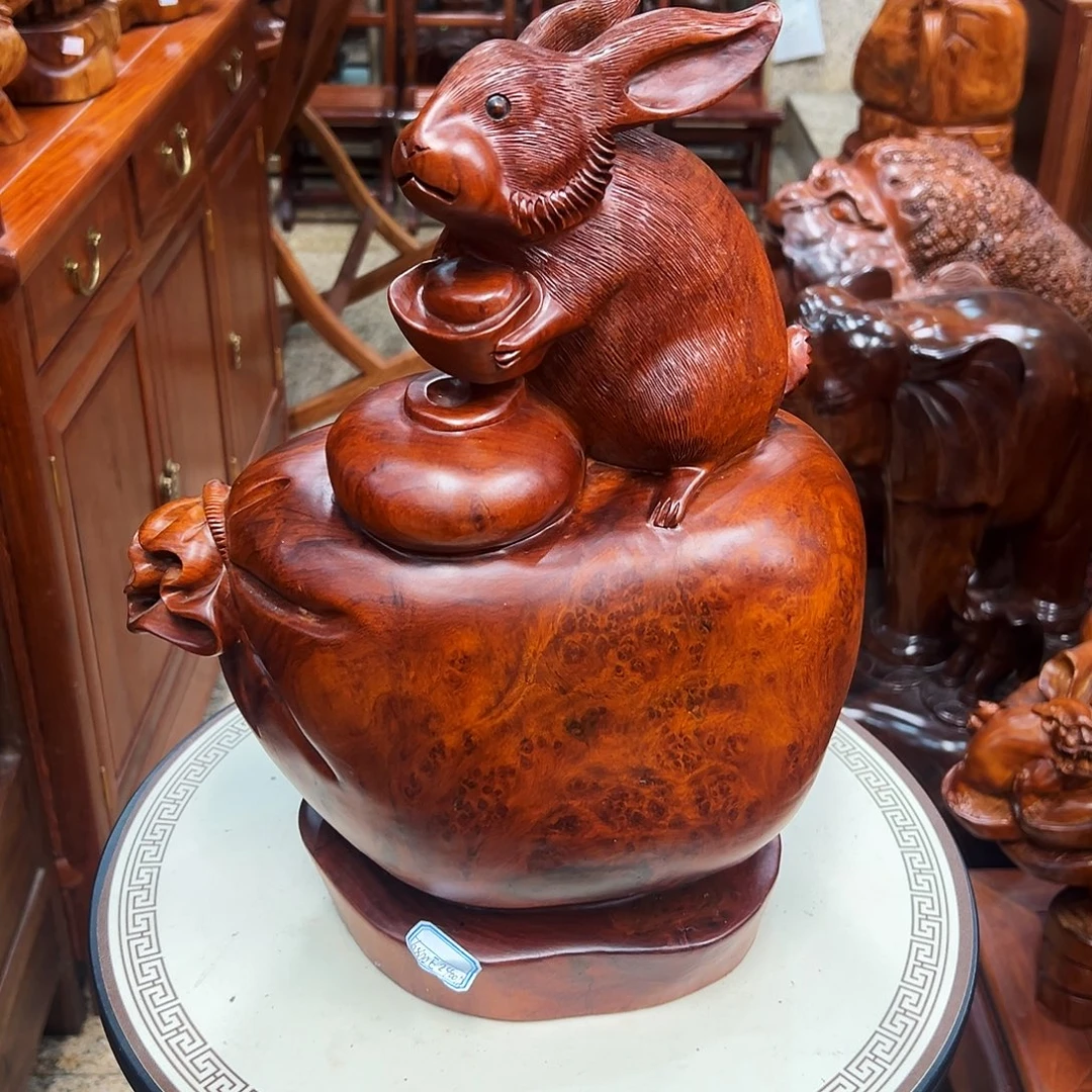 淡***伤香榧木缅甸花梨兔子