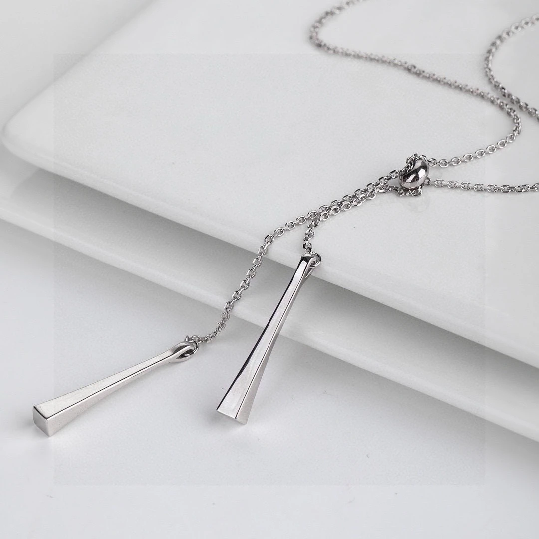 坠链均925银 S925银项链 重工抽拉多戴款几何三角项链女XL-2893