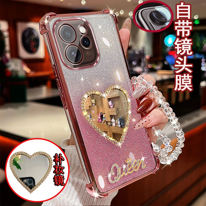 适用oppo reno15pro手机壳PCAT10镜头全包爱心镜子防摔套女款奢华