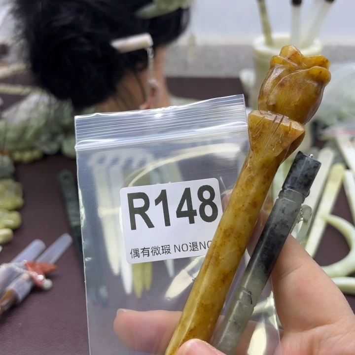 蛇纹石玉发饰合金可*儿