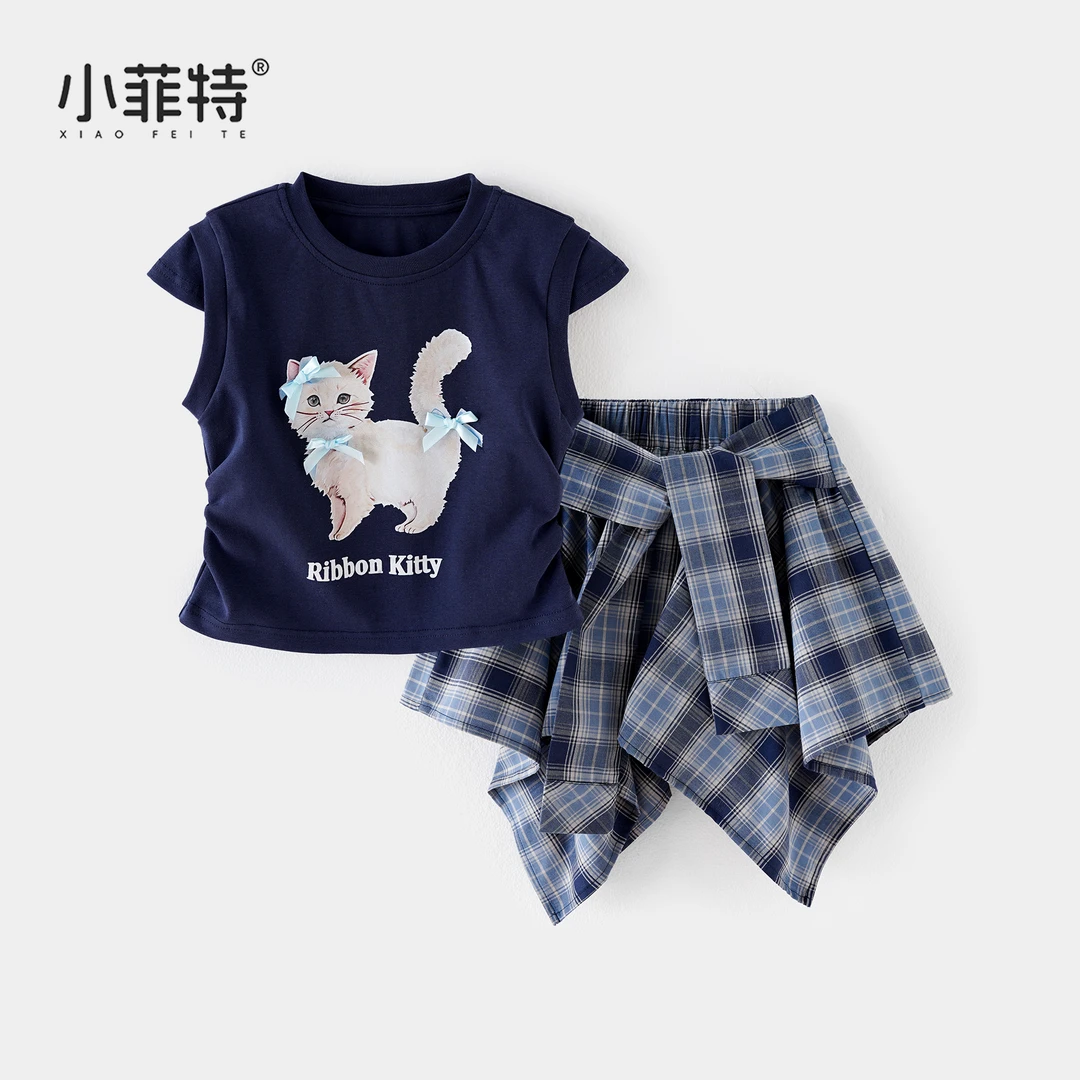 小菲特新款女套夏季套装洋气女宝收腰背心t恤短裙两件套BGTX51085