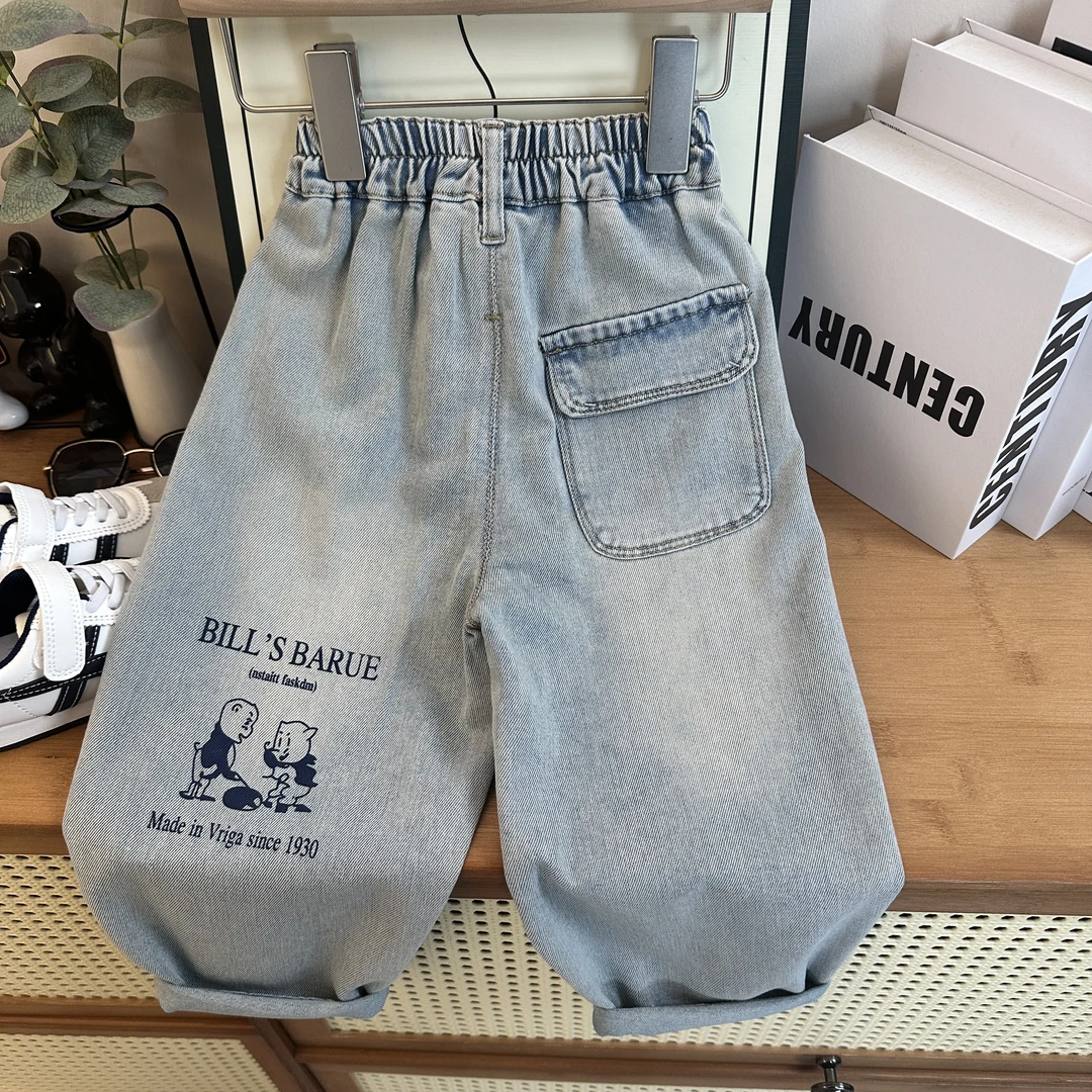 童装牛仔裤男童女童夏季薄款新款裤子儿童夏装防蚊裤男孩宽松长裤