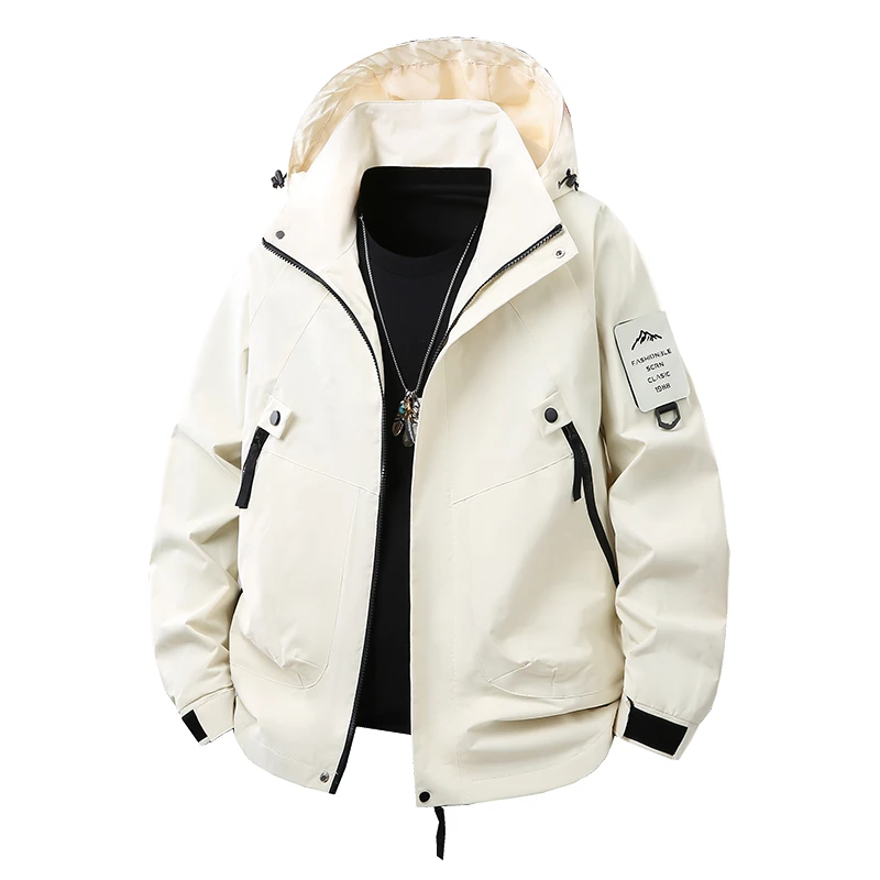 2025新款冲锋衣男薄款外套女户外防风透气连帽夹克潮牌工装登山服