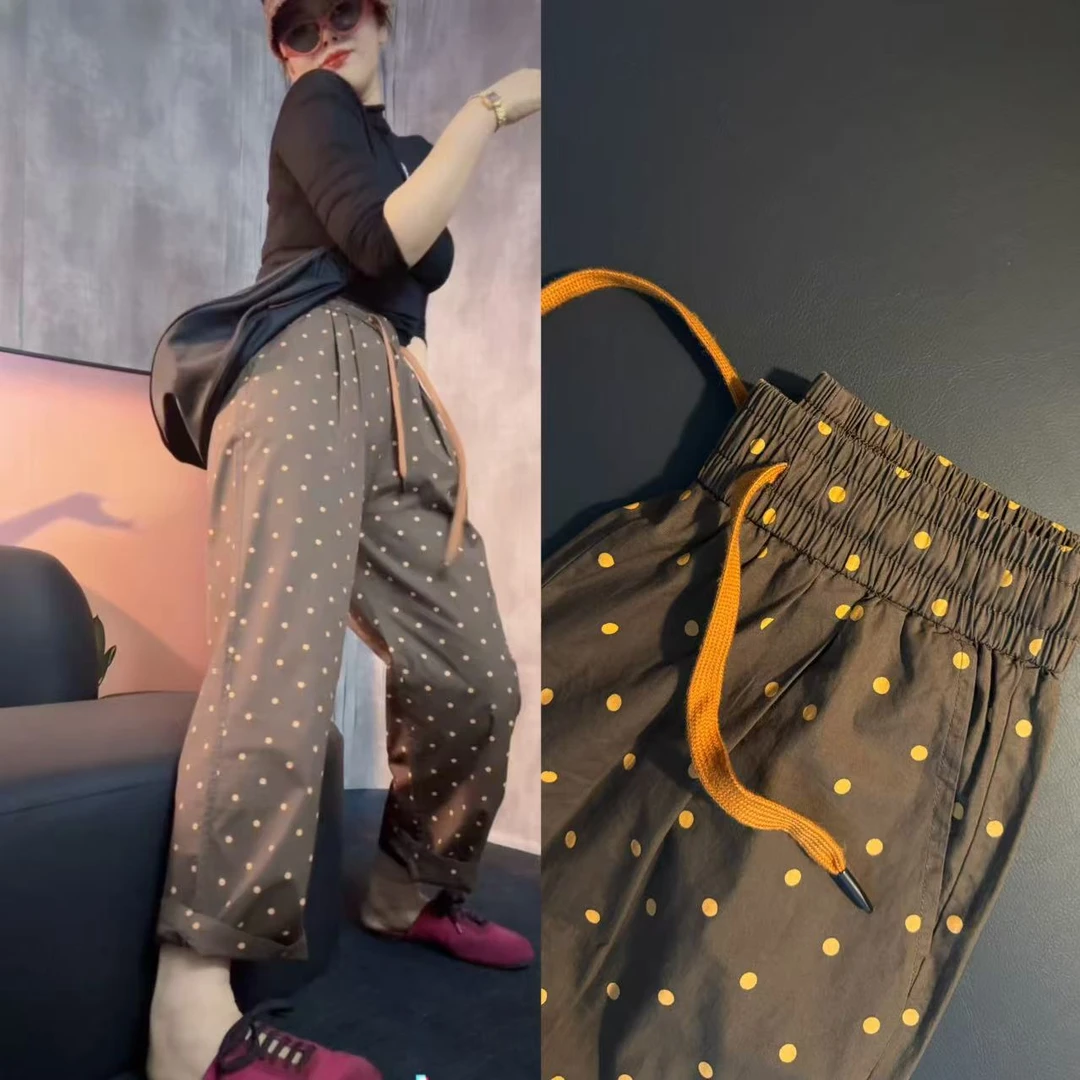 【鸥千金】韩国治愈系夏季波点纯棉直筒裤 韩版宽松休闲时尚春夏