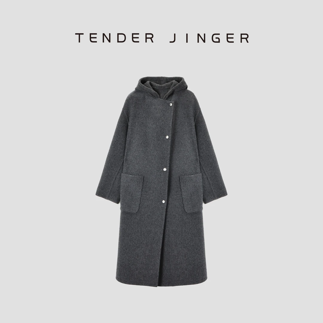 Tender Jinger｜线下专供 两件套连帽针织双面呢大衣T54CH50192