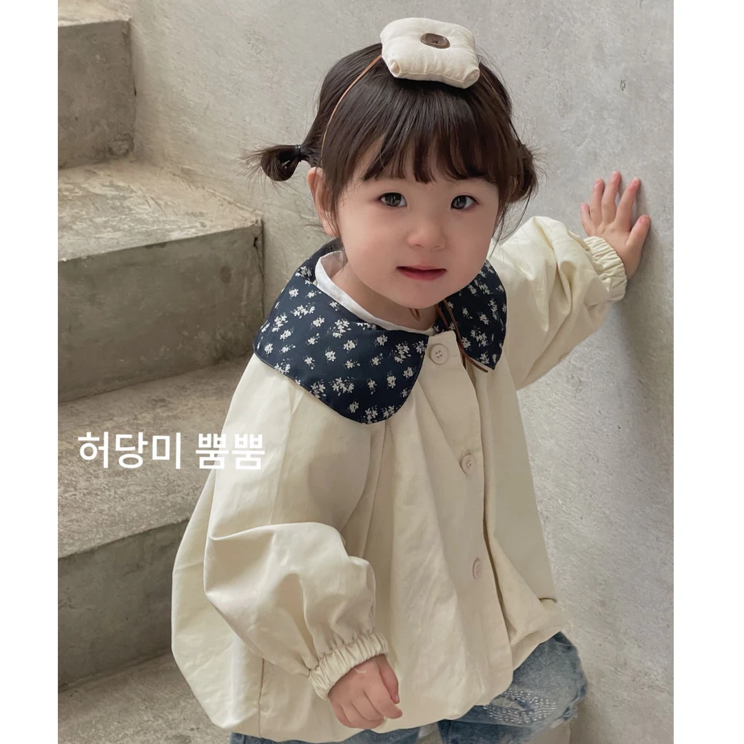 秋季新款纯色碎花领超可爱韩版花苞百搭夹克女童2025宝宝早秋衣服