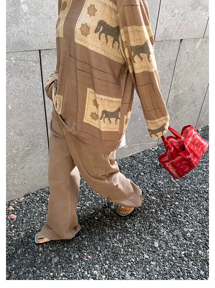 “ICE DUST”春夏新款小马图腾宽松休闲圆领套头卫衣女