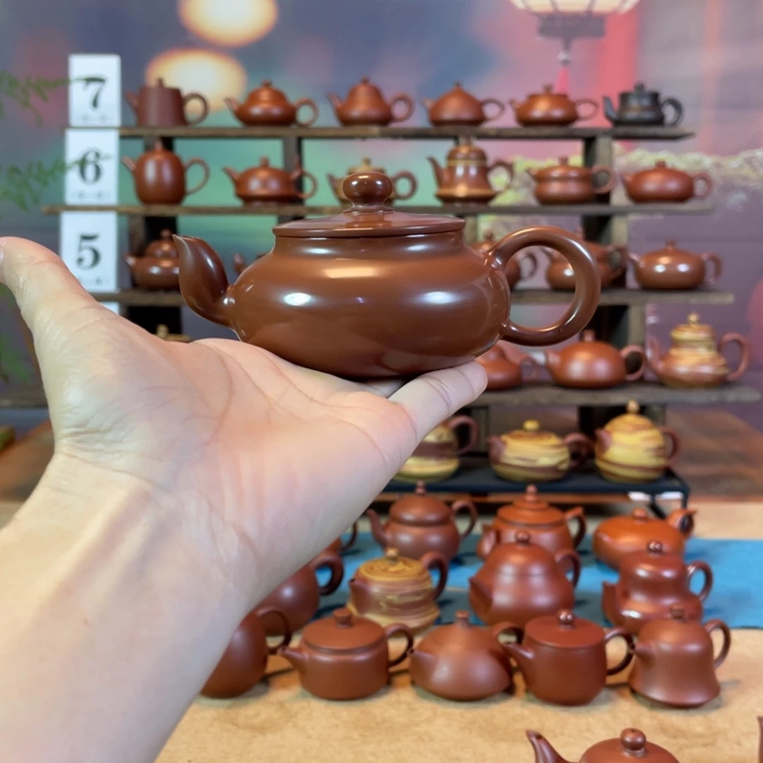 茶壶紫砂似**痕潮州手工手拉朱泥水磨君德壶