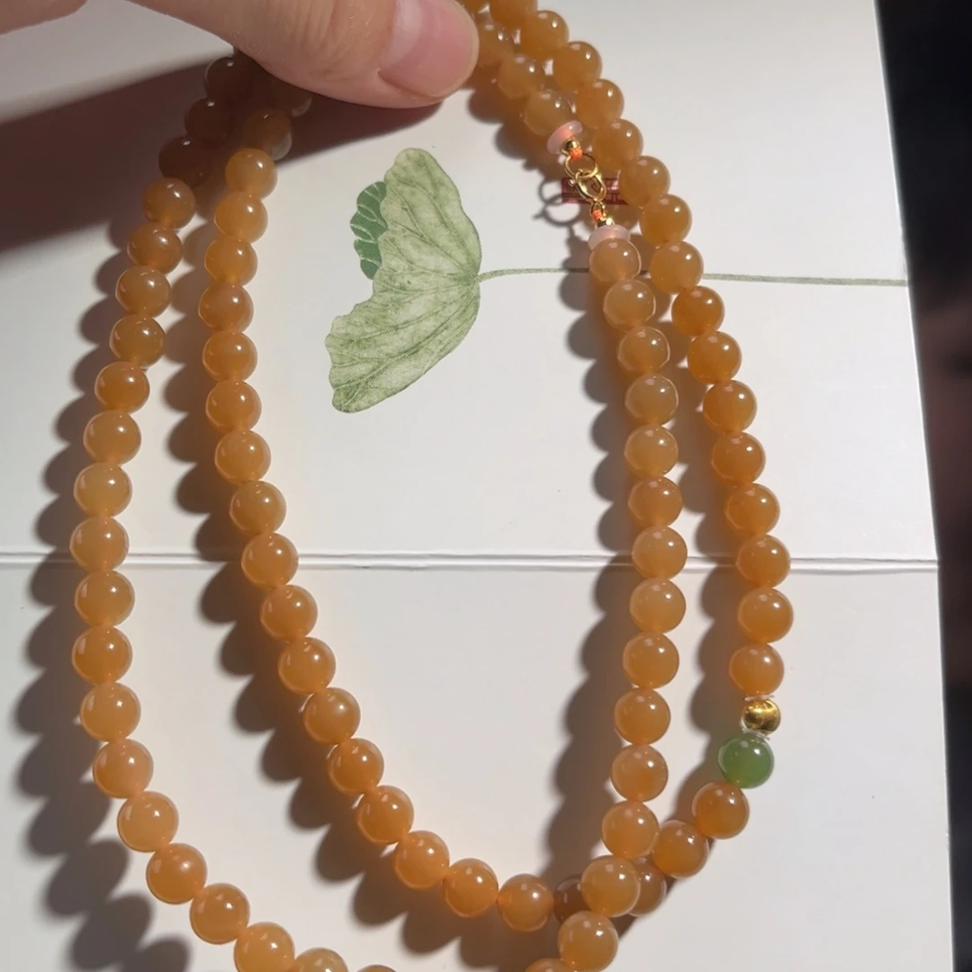 和田玉18K金镶嵌颈饰黄糖6mm1660