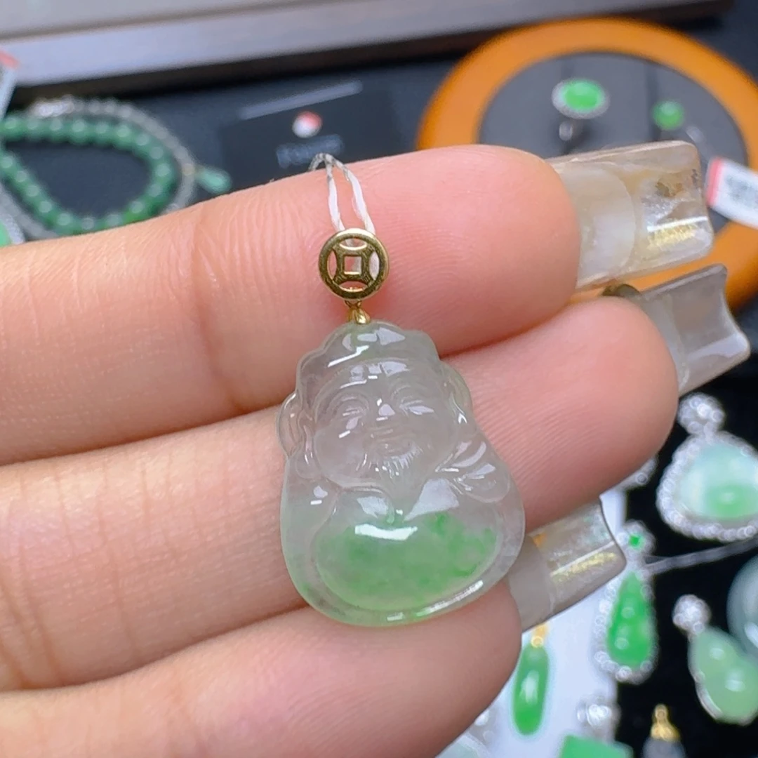 翡翠18K金镶嵌吊坠(不含链)