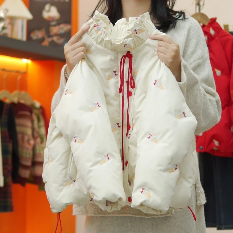 冰淇淋刺绣女孩棉服外套2025秋冬亲子装加厚中大女童棉服儿童外套