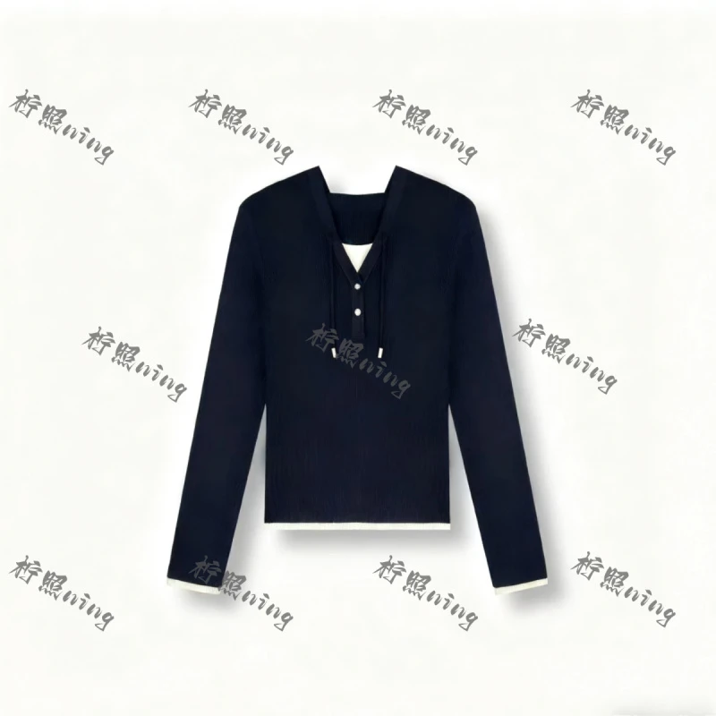 照照【】新款早秋百搭时尚假两件羊毛针织衫【25AW7015】（996）