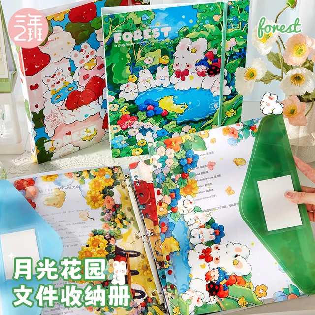 三年二班 月光花园文件夹A4活页试卷收纳袋透明插画学生专用插页