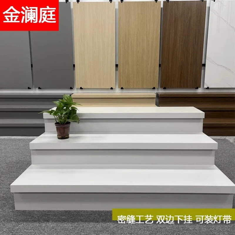 专业定制网红楼梯踏步瓷砖岩板下挂台阶亮面柔光木纹防滑耐磨藏灯
