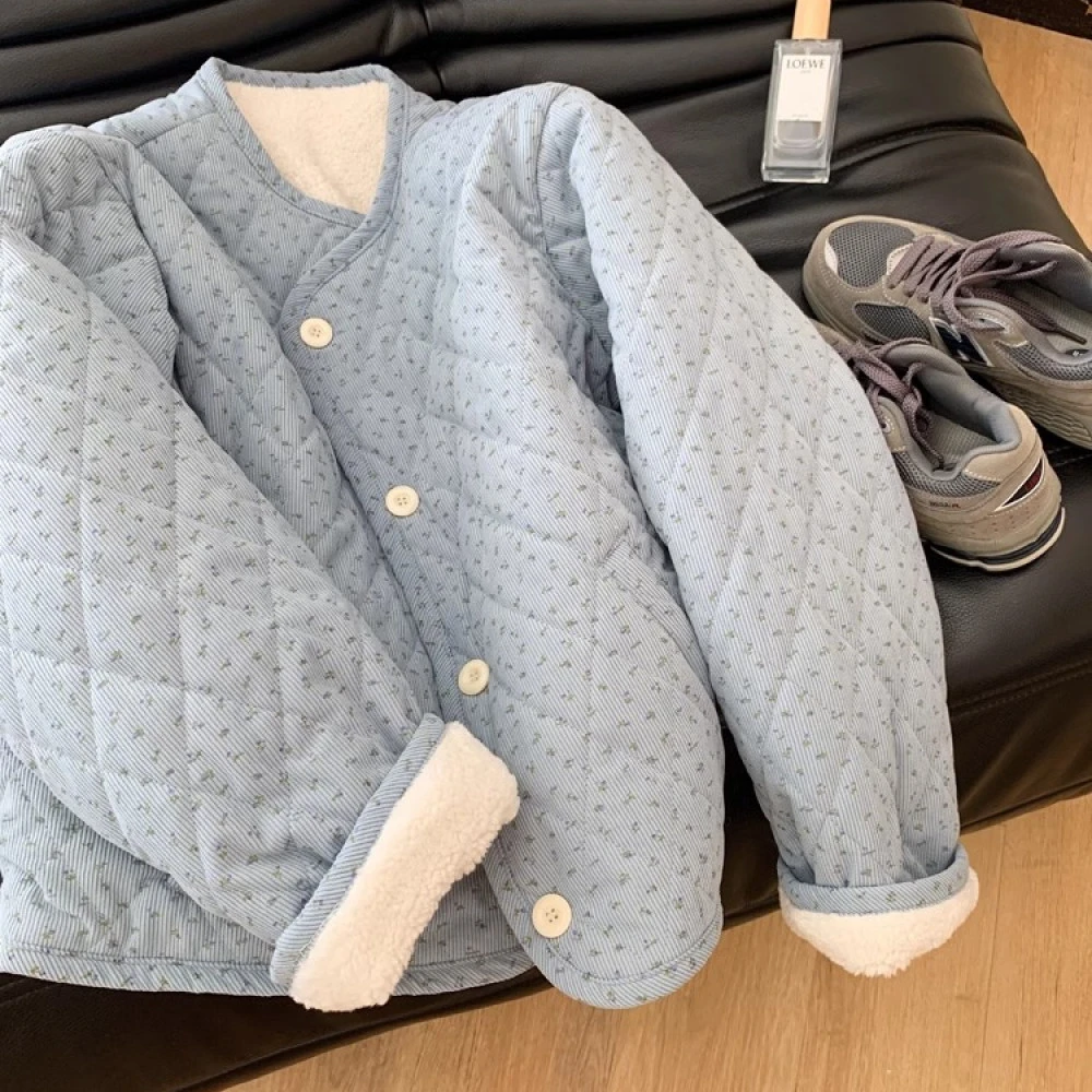 chic减龄碎花短款棉服女2025秋冬小清新加厚保暖夹棉外套小棉袄