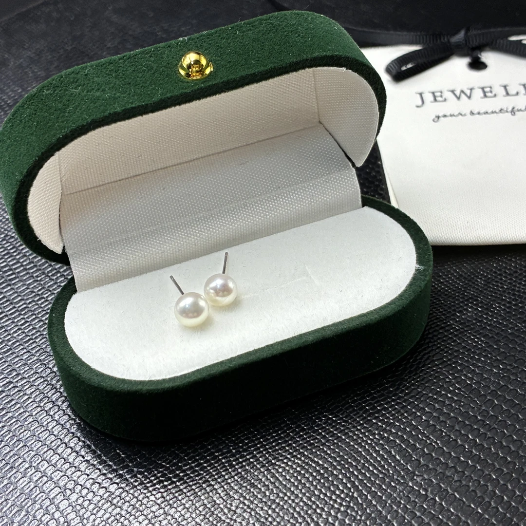 6-7mm淡水高胖圆珍珠耳钉 S925银气质极光小珍珠素钉百搭小众简约