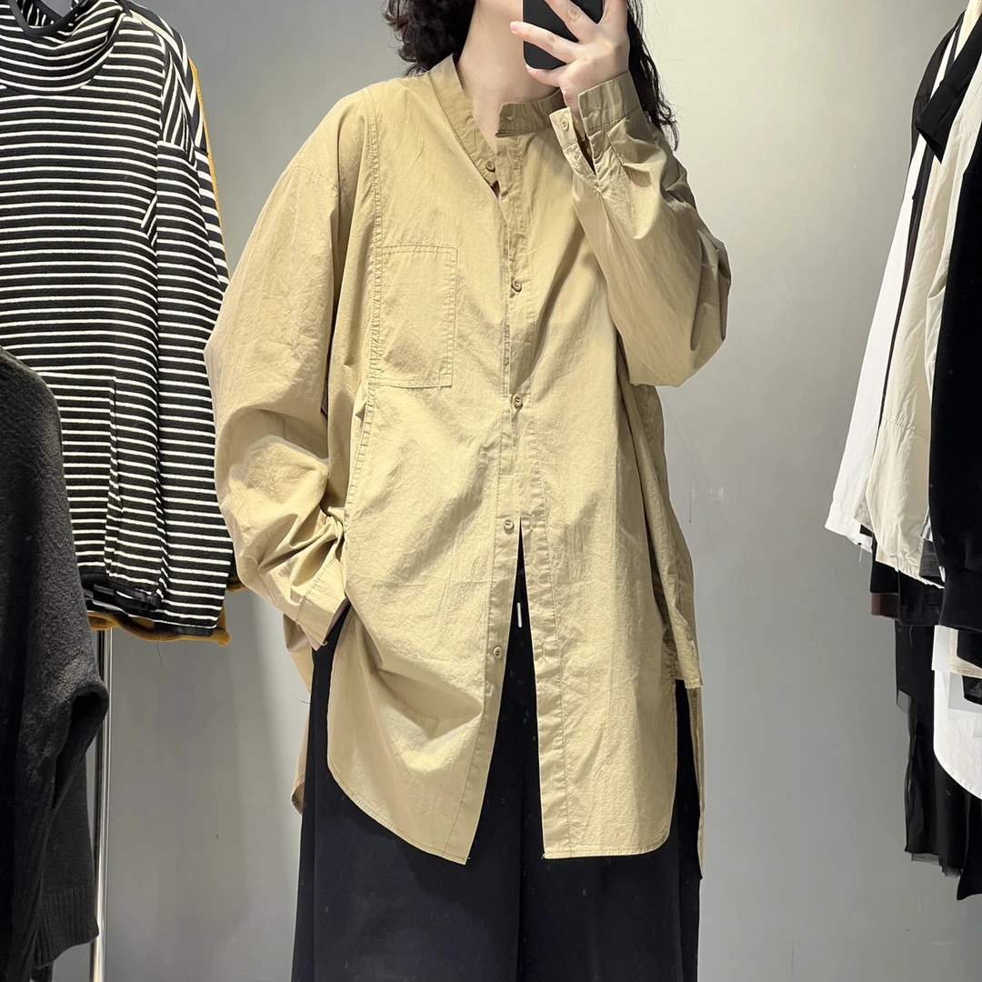 衬衫小众潮流复古宽松日系纯色百搭衬衣