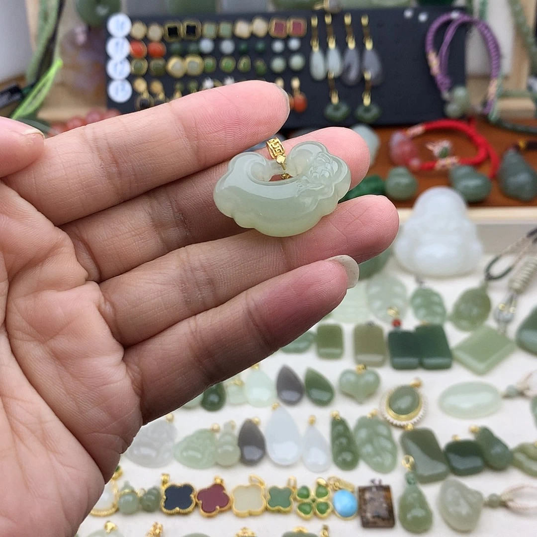 和田玉银S925镶嵌吊坠(不含链)