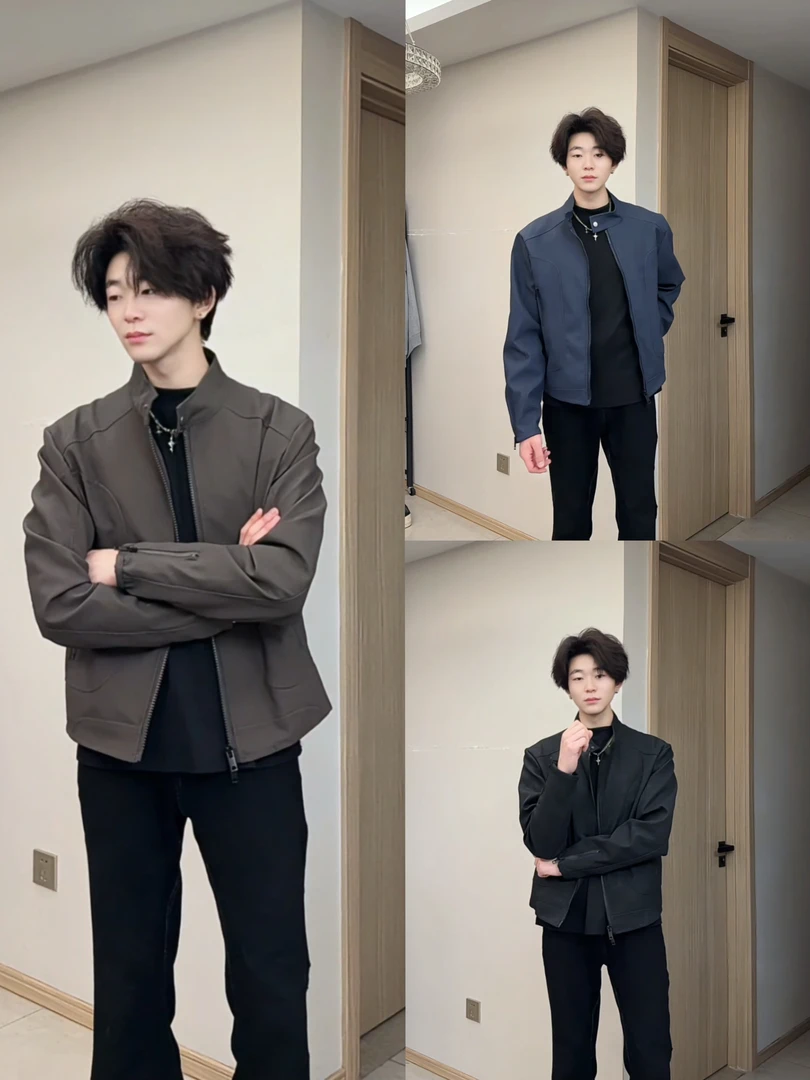 这一秒的心动男女机车款cleanfit短宽版型夹克工装外套棉服美式