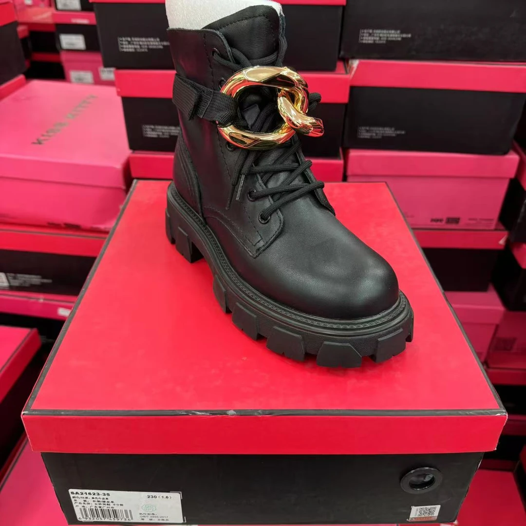 SA21623-36猫猫黑色牛皮短靴