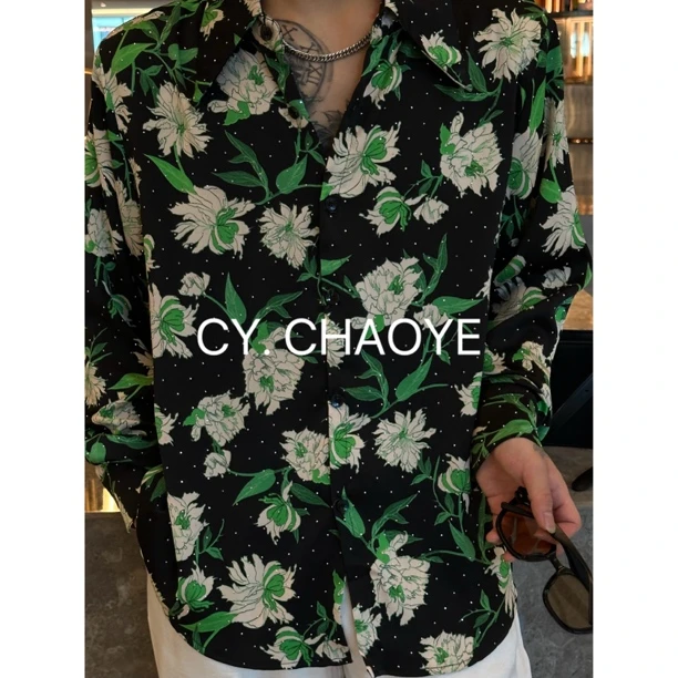 CY[CHAOYE]春夏季高级感时尚小众休闲宽松潮流碎花男士长袖衬衫