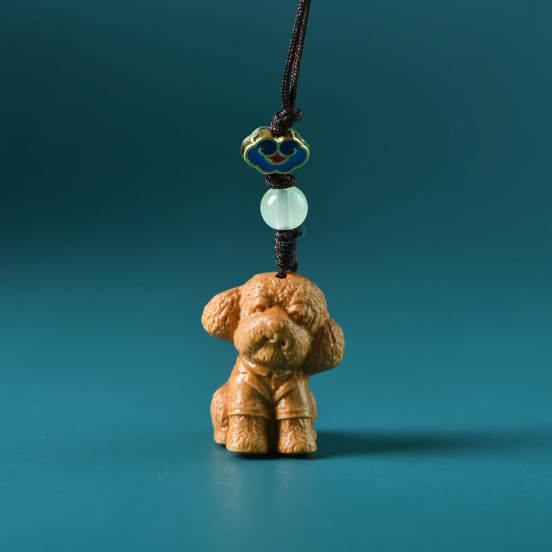 芭比檀精雕泰迪狗挂饰