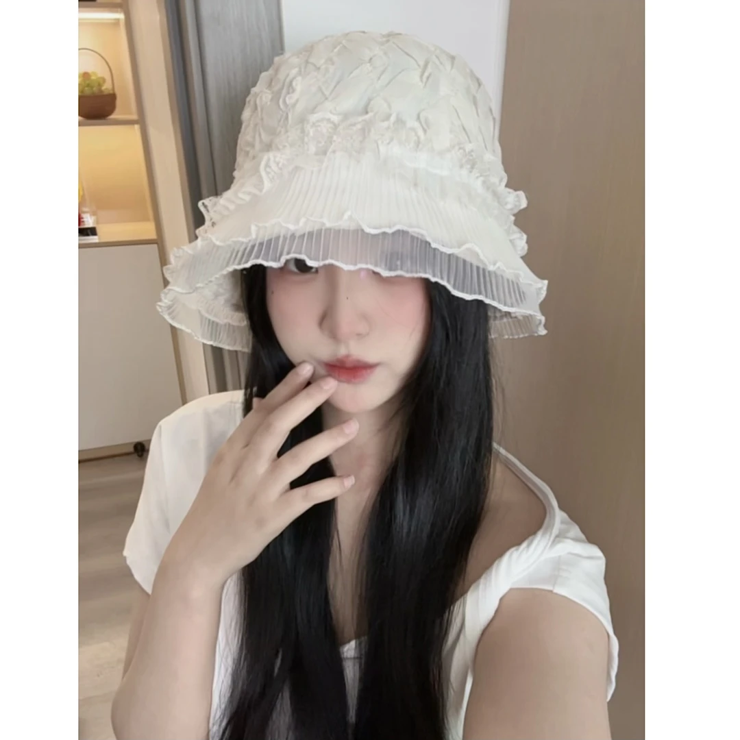 高级感！夏季渔夫帽蕾丝女春季帽子遮阳帽薄款韩版包头春夏百搭