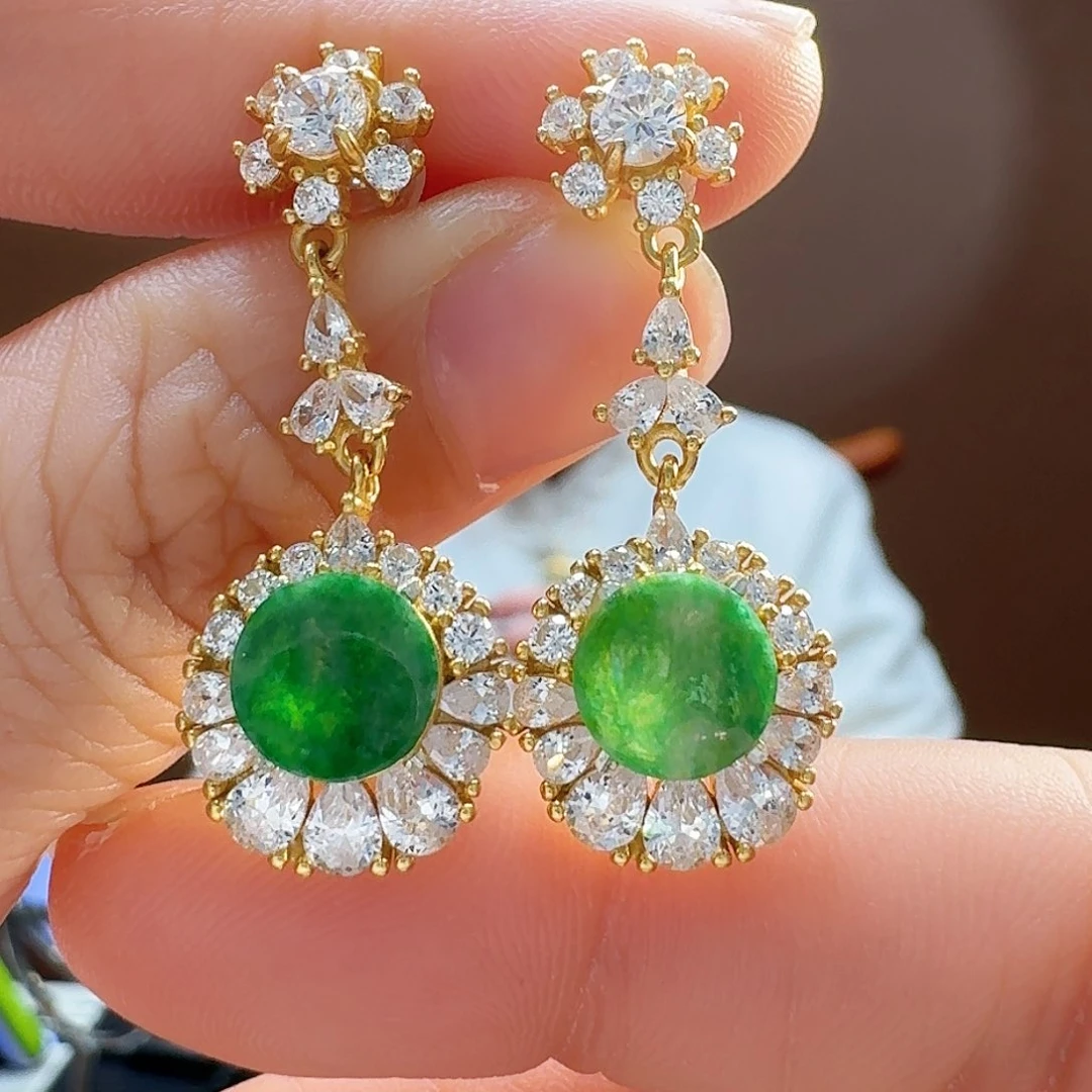 翡翠耳饰银S925镶嵌耳饰