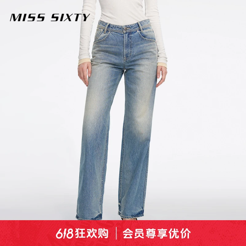 【日本牛仔面料】Miss Sixty2025春季新款牛仔裤女复古磨破直筒裤